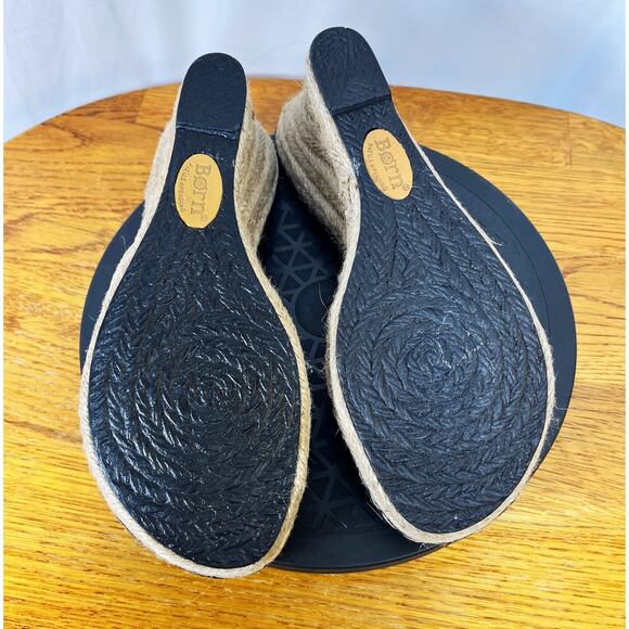 Born Drilles Wedge Sandal 3" Heel Womens US 9 EU 40.5 Black Textile Leather Rope - Picture 8 of 8